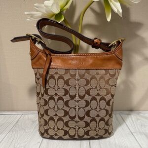 Coach Signature Brown and Tan Shoulder Bag